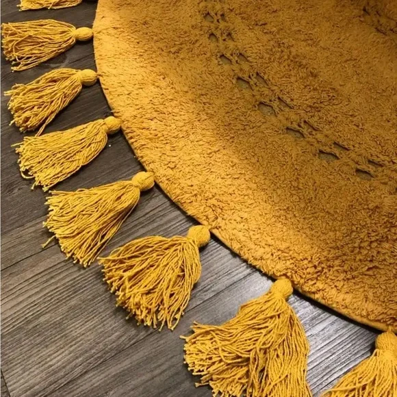 Half Circle Mustard Yellow Tassel Rug - Picture 3 of 4